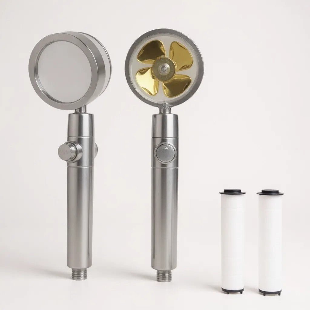Pommeau de douche montrant le jet puissant et flexible
