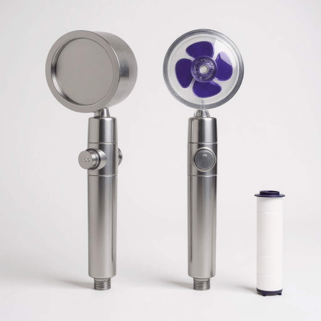 Pommeau de douche avec ventilateur interne et buses en silicone