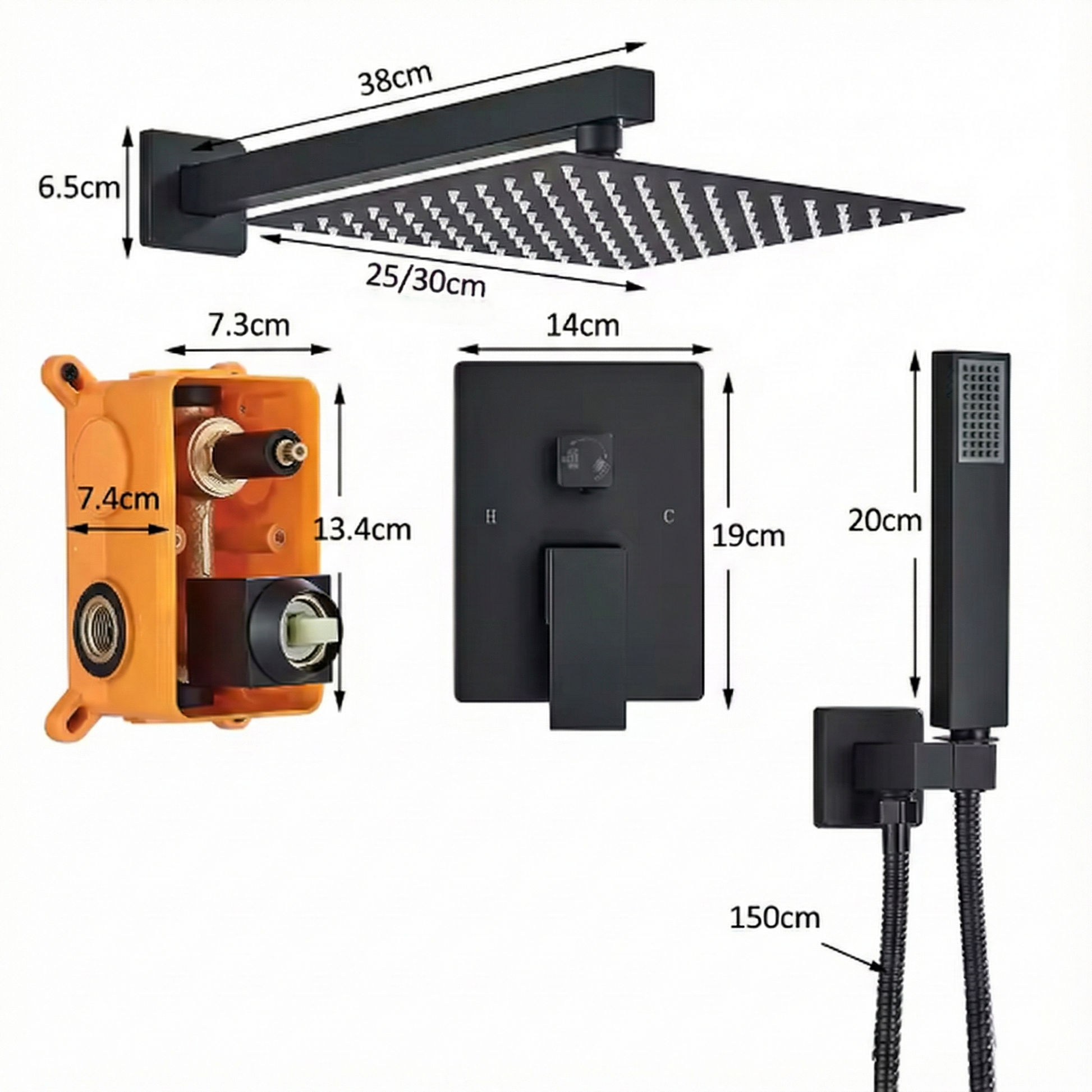Bras de douche à angle droit en finition noire mate
