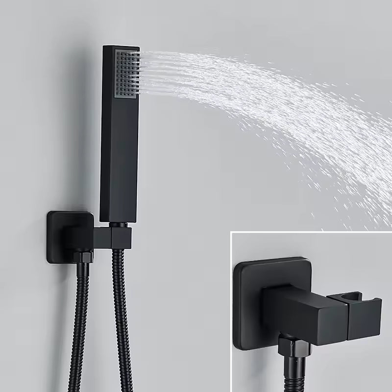 Colonne de douche noire mate avec tête carrée encastrée