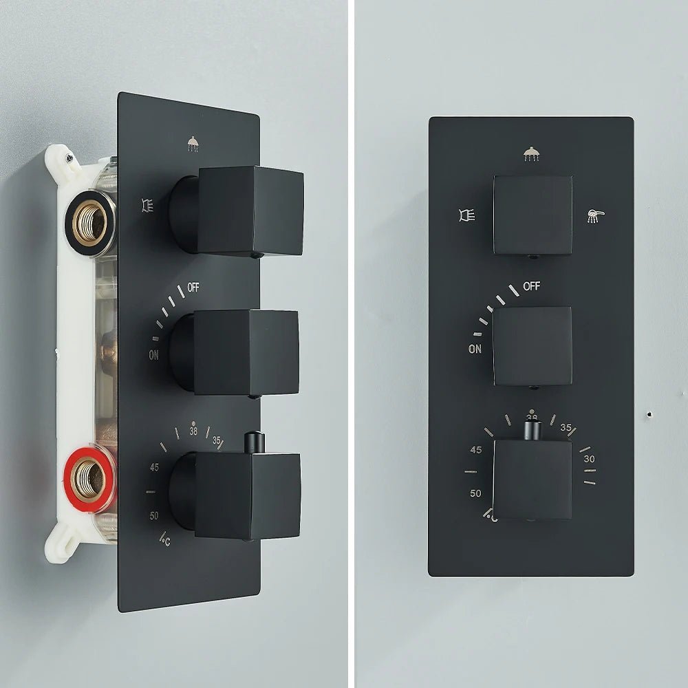 Gros plan sur les poignées carrées du panneau de commande