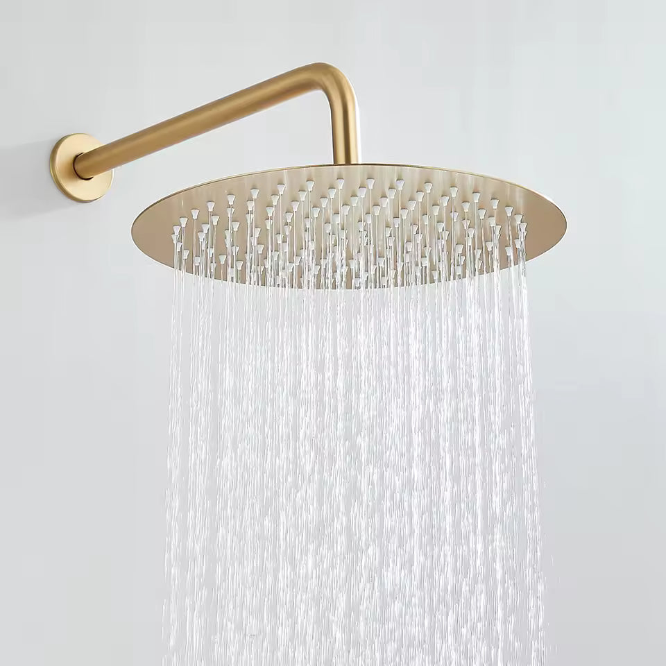 Pommeau de douche circulaire en laiton brossé doré