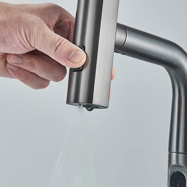 Vue latérale du robinet montrant la hauteur ajustable