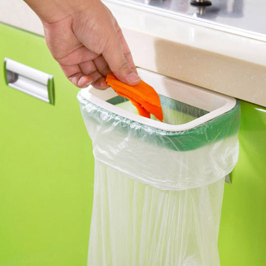 Support de sac poubelle avec sac installé, en plastique vert