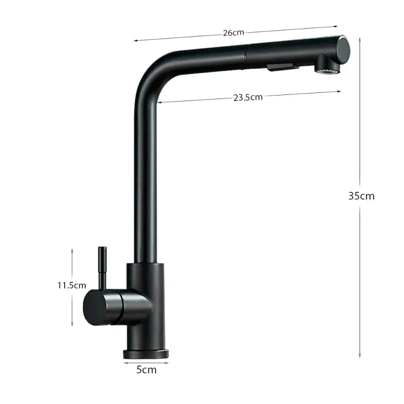 Gros plan sur le bec du robinet flexible noir