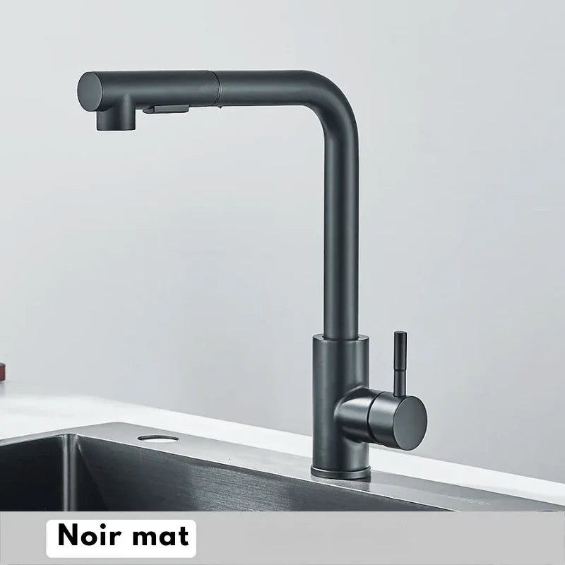 Robinet noir mat avec fonction de rotation à 360°