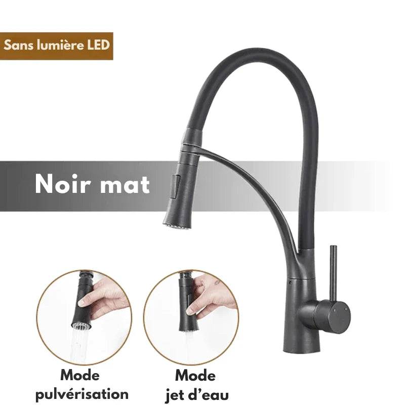 Robinet en laiton noir mat, style contemporain, vue de face