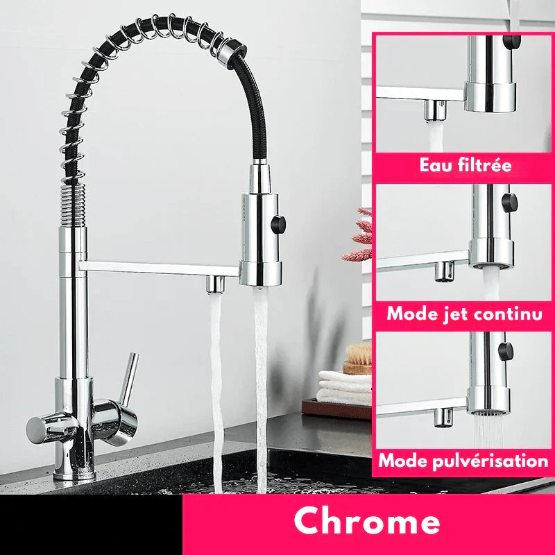 Robinet noir avec finition chrome brillante