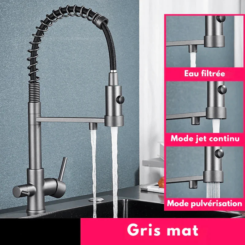 Robinet de cuisine gris mat avec design épuré