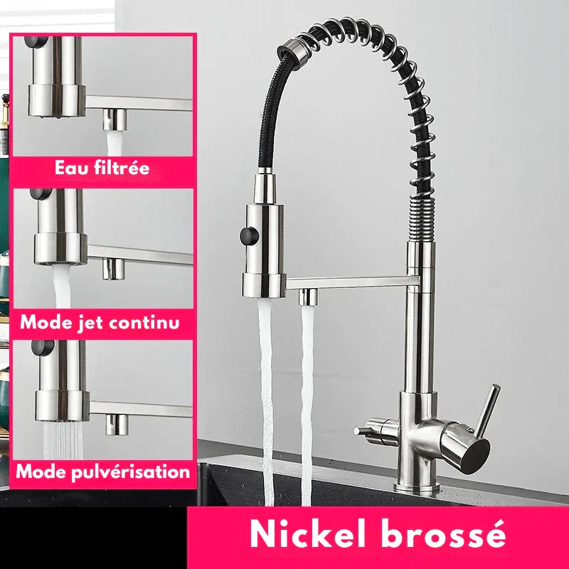 Robinet noir avec finition nickel brossé chic