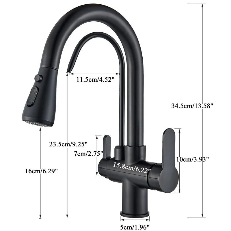 Robinet de cuisine en acier inoxydable avec finition noire élégante