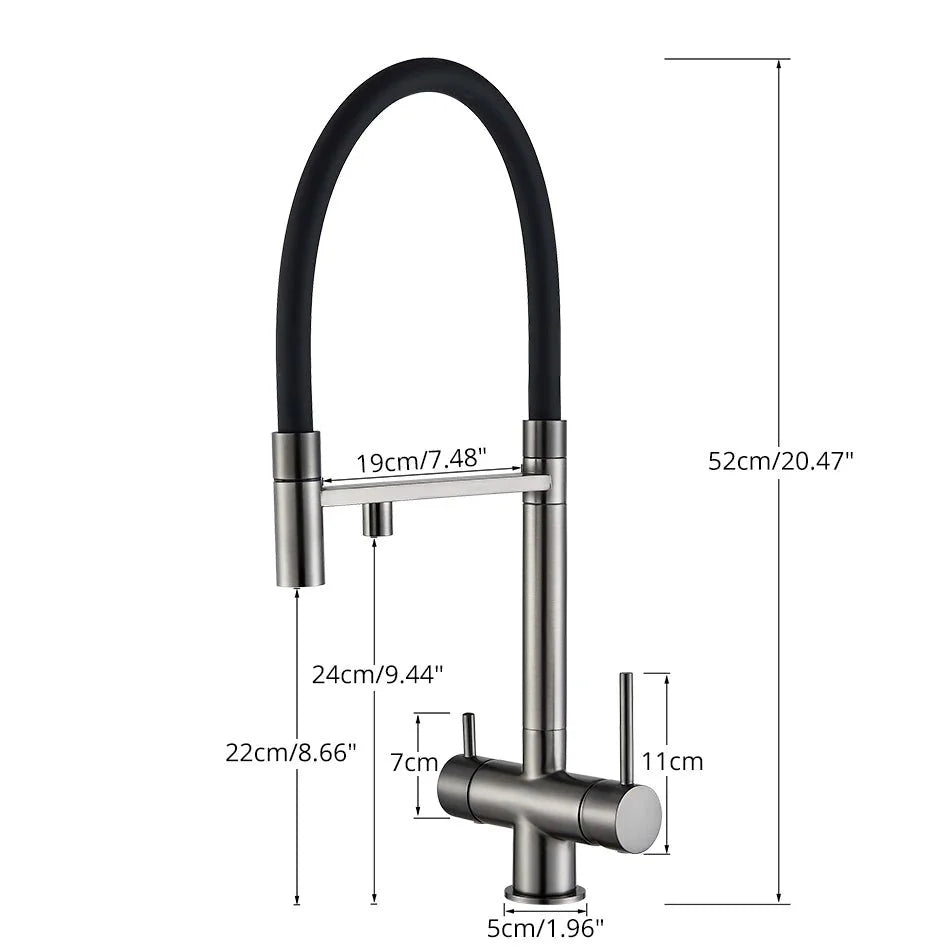 Détail du bec orientable à 360 degrés en finition nickel