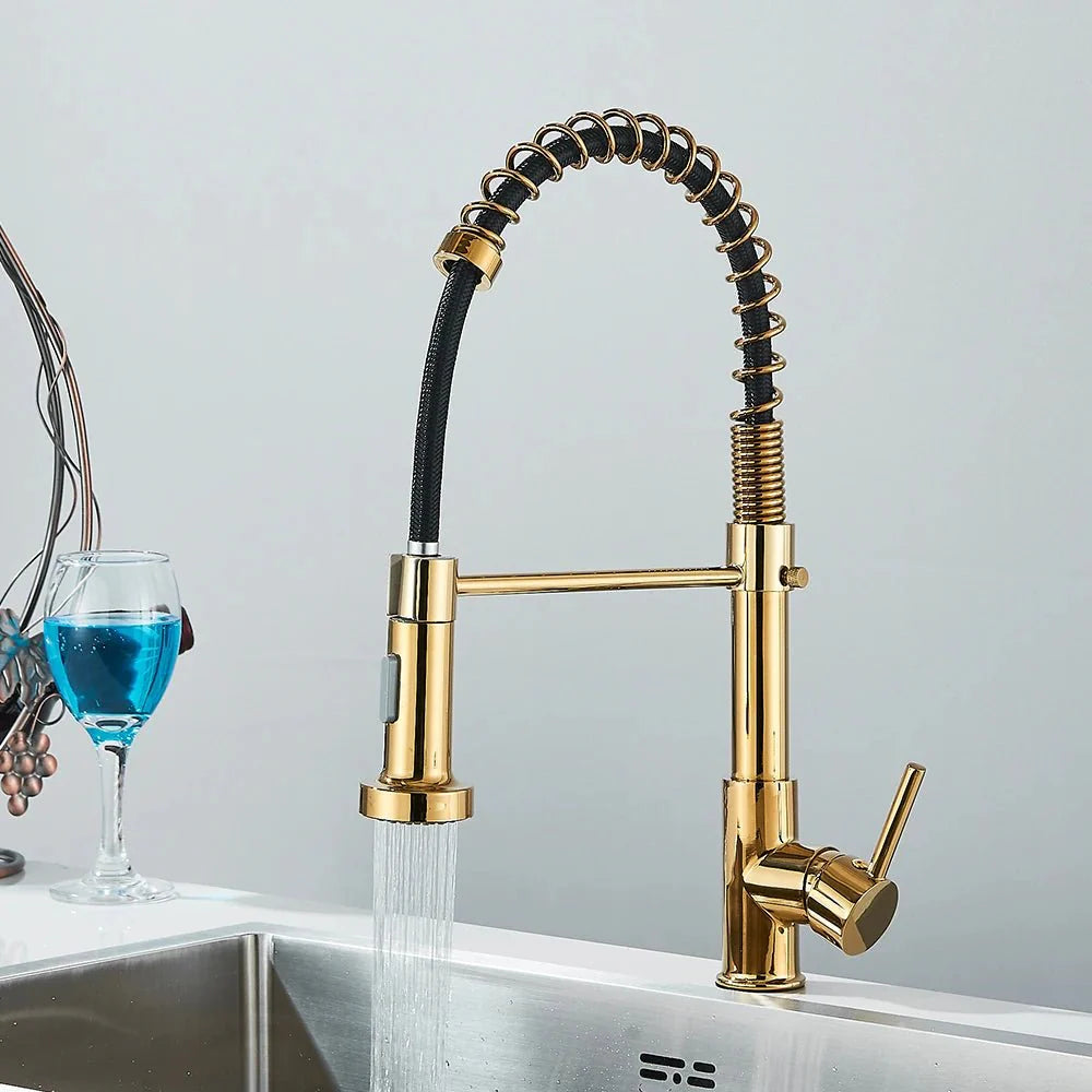 Gros plan sur la douchette extractible du robinet de cuisine