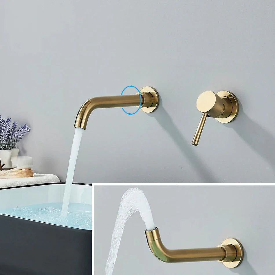 Robinet mural en laiton avec finition chrome, vue de face