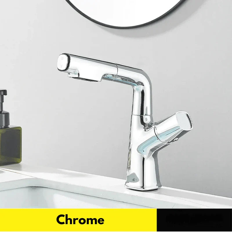 Robinet chromé avec bec relevable en position basse