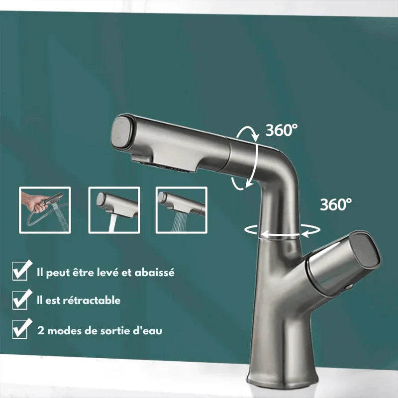 Robinet gris avec bec relevable et finition anticorrosion