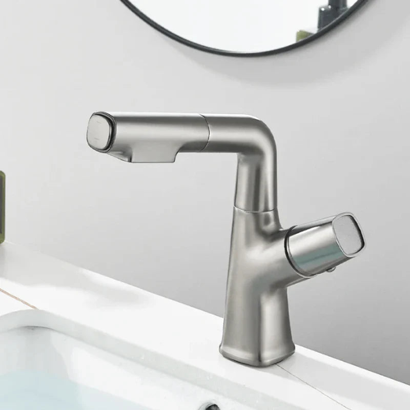 Robinet gris avec design contemporain et bec ajustable