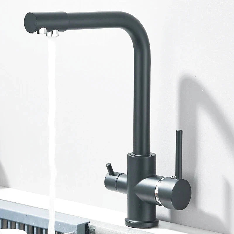 Robinet de cuisine avec double sortie et bec pivotant en acier inoxydable