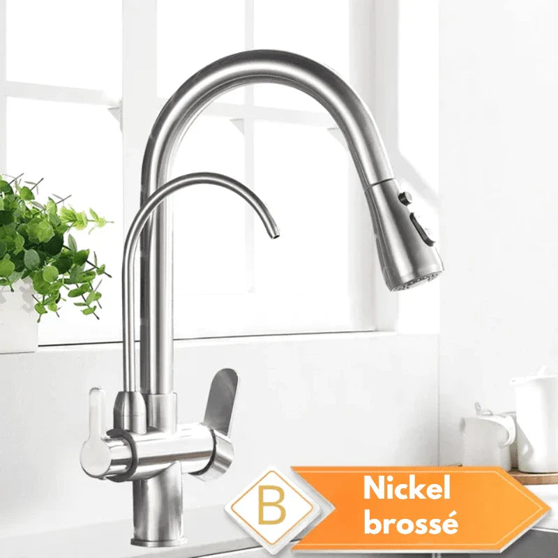 Mitigeur en nickel brossé avec bec rotatif et douchette