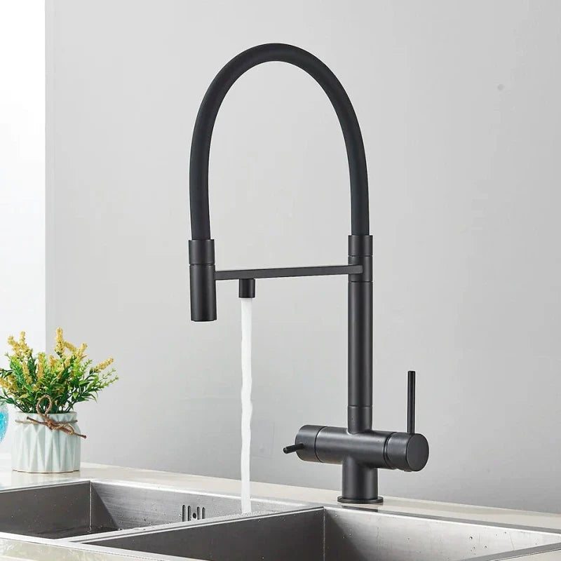 Robinet noir mat avec bec pivotant pour cuisine contemporaine