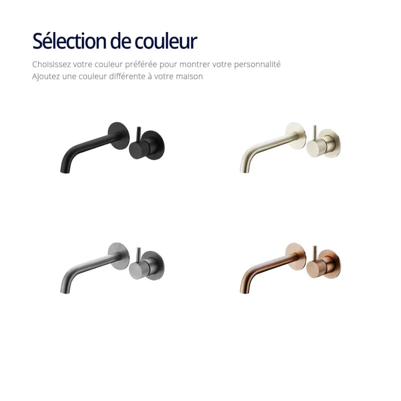 Robinet mural gris métallique, vue latérale montrant le bec