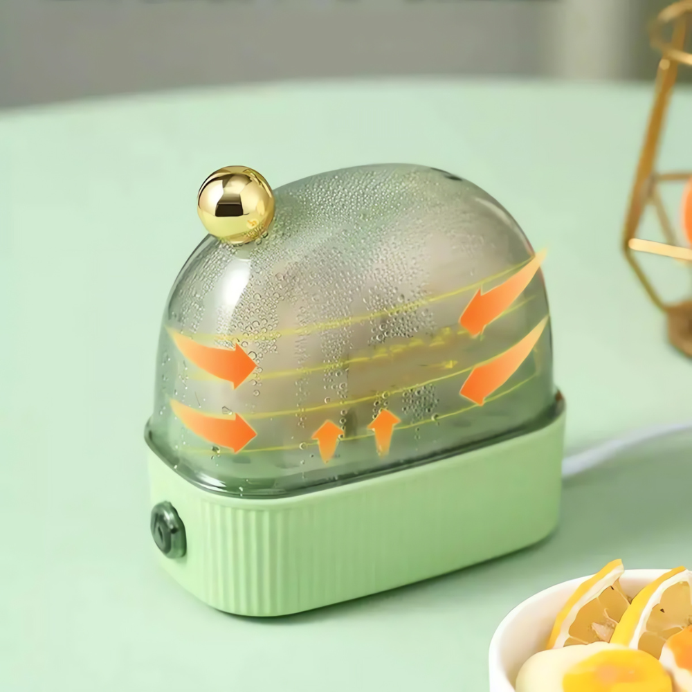 Cuit-oeufs électrique avec couvercle transparent et base blanche