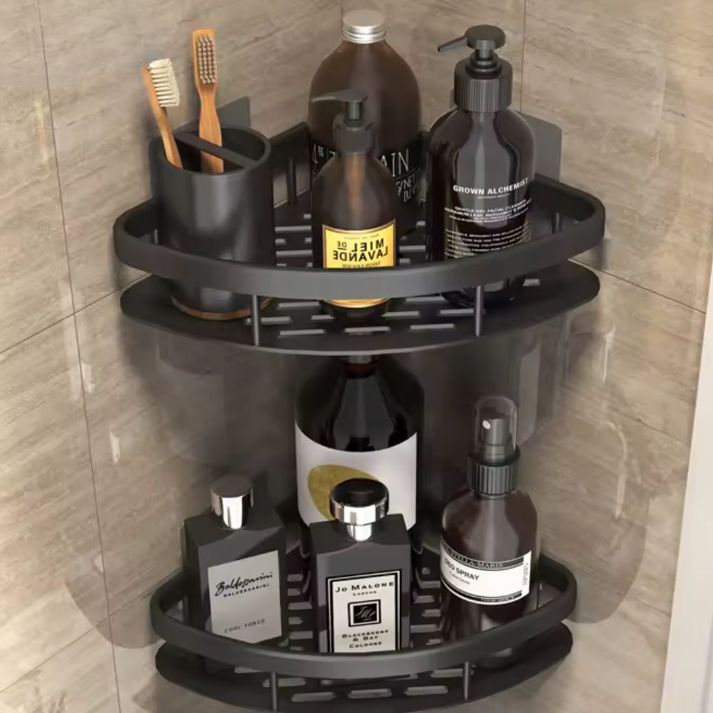 Étagère de douche noire avec crochet ajustable